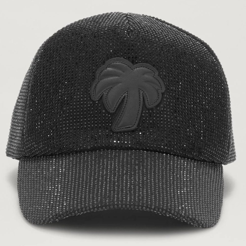 Palm Angels Black Cap Covered in Rhinestones